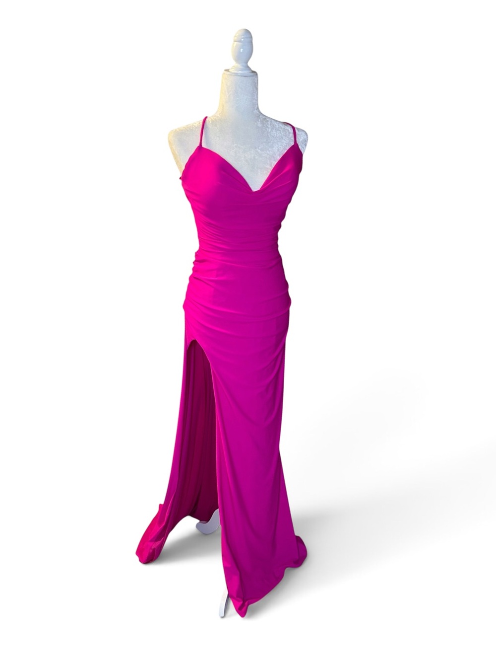 Hot Pink Ruched Evening Dress Sweetheart Neckline Slit Size 6
